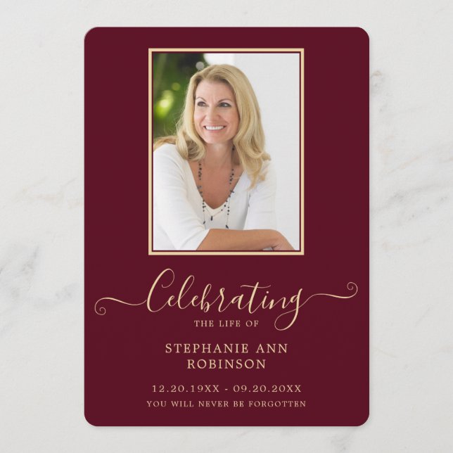 Programa Foto Funeral Ordem de Serviço Burgundy Dourada (Frente)