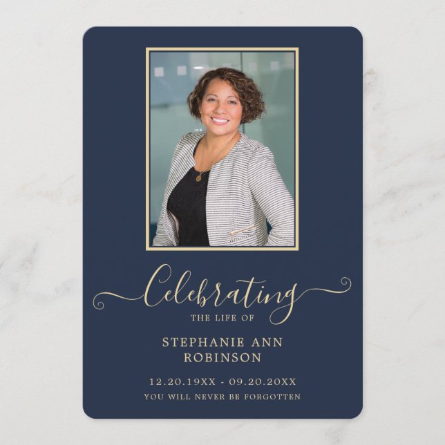 Programa Foto Funeral Ordem de Serviço Elegante Dourado Azu (Frente)