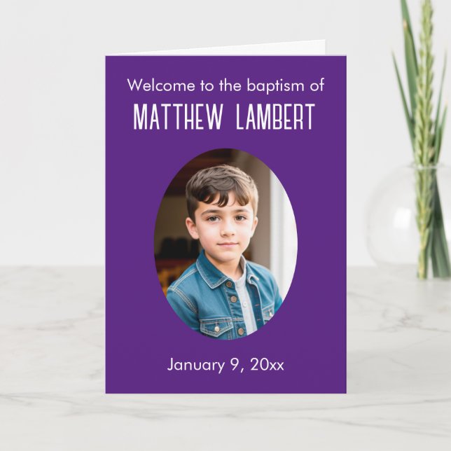 Programa Foto Roxo Escuro Frente Polka-Dot Dobrado Batismo (Frente)