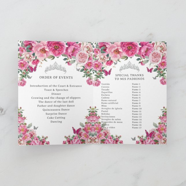 Programa Fuchsia Quinceanera Padrinos Church Events Program (Interior)