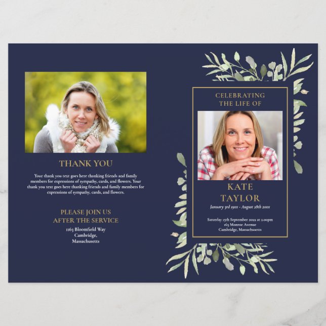 Programa Funeral Da Folha De Serviço Da Ordem Azul (Frente)