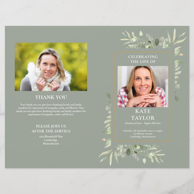 Programa Funeral De Folhagem De Ordem De Serviço (Frente)