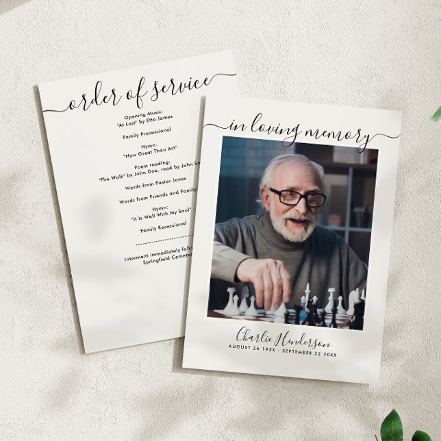 Programa Funeral de Script Manuscrito Preto e Branco Modern (Criador carregado)