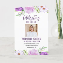 Programa Funeral - Design de Flores Roxas e Rosa