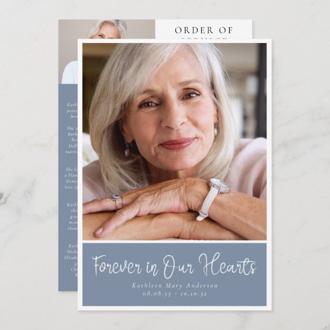 Programa Funeral Dusty Blue Modern Photo Order Service (Frente/Verso)