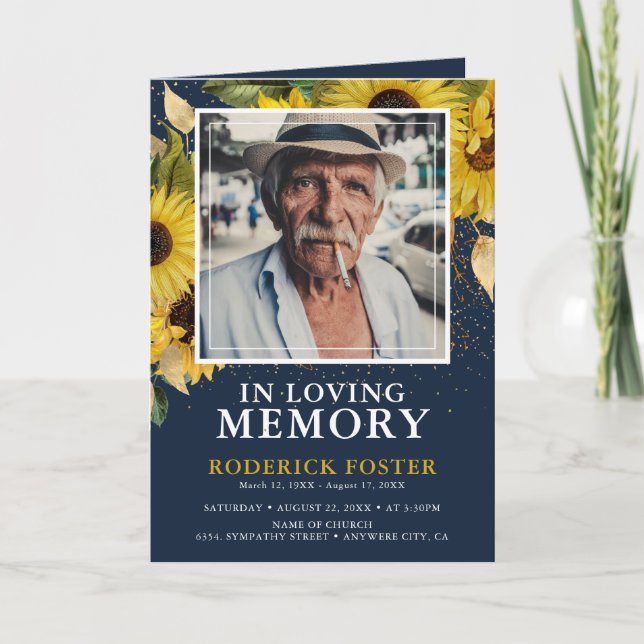 Programa Funeral Elegente Dourado e Marinho de gir (Frente)