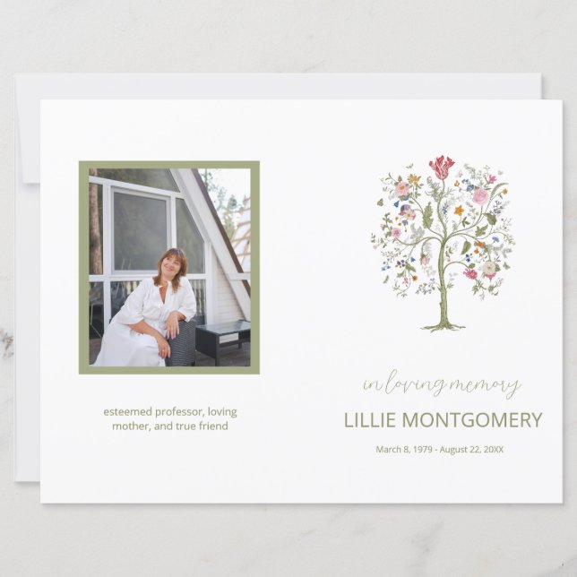 Programa Funeral Floral de Árvore de 4 páginas (Frente)