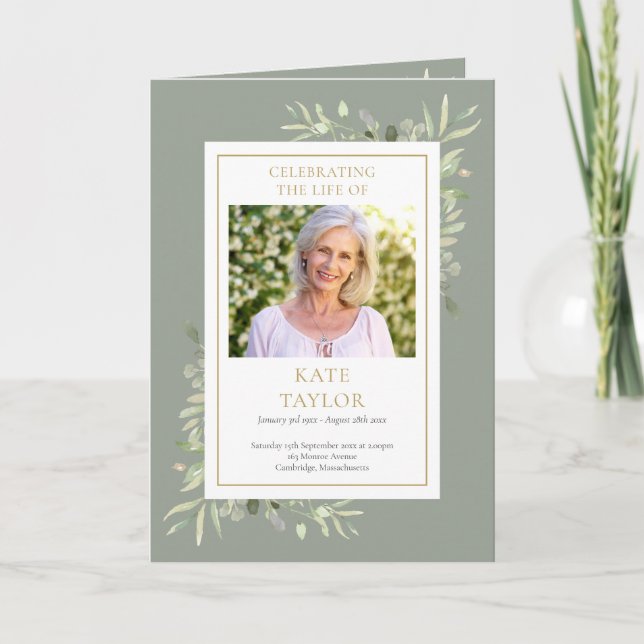 Programa Funeral Greenery Memorial Order Of Service Dobrado (Frente)