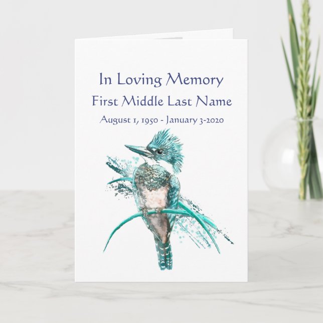 Programa Funeral Kingfisher Watercolor Bird (Frente)