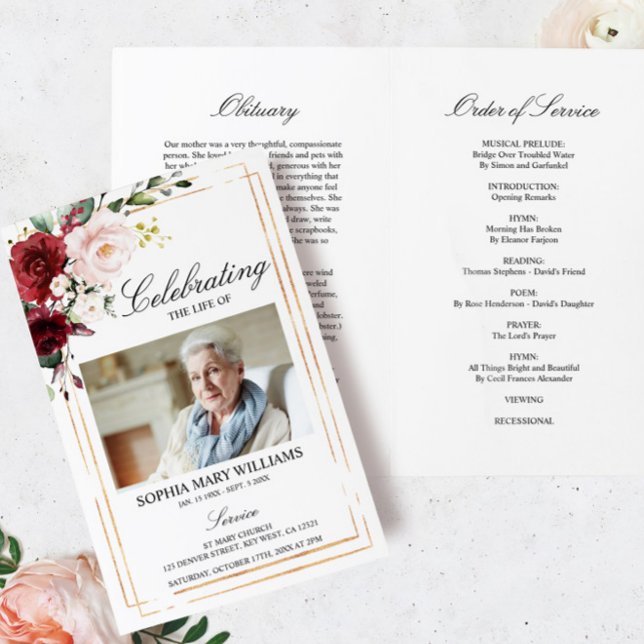 Programa Funeral Marsala Rosa | Ordem de serviço (Criador carregado)