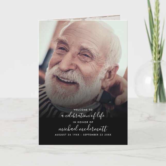 Programa Funeral/Memorial de Script Manuscrito Moderno com  (Frente)