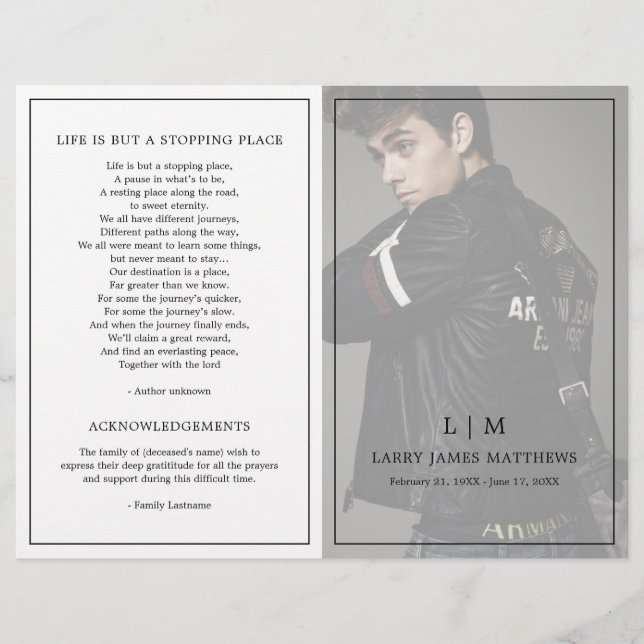 Programa Funeral Moderno Monograma Simples (Frente)