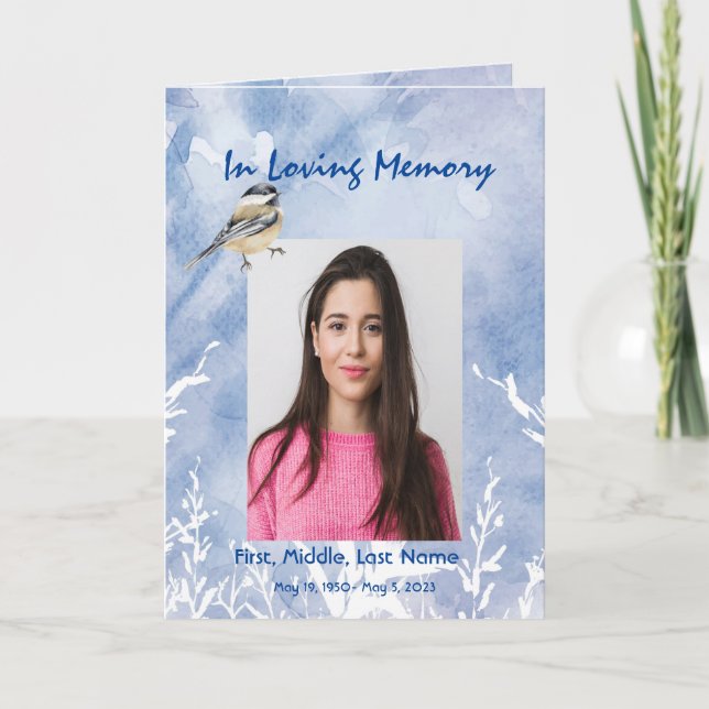 Programa Funeral Personalizado Chickadee Azul inve (Frente)