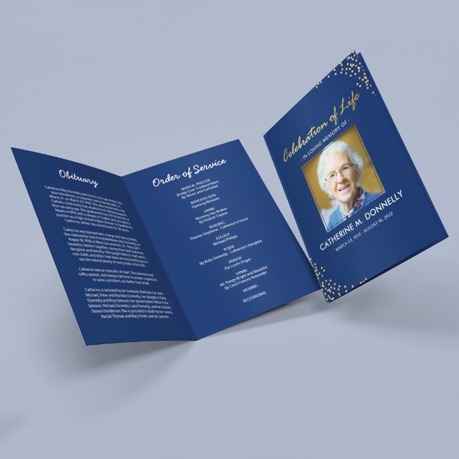 Programa Funeral Program | Blue Gold Order of Service (Criador carregado)