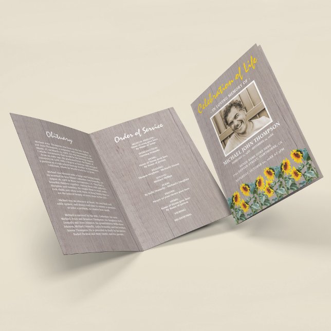 Programa Funeral Program | Orbituary Rustic Sunflower (Criador carregado)