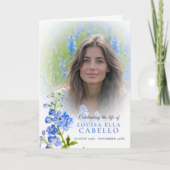 Programa Funeral service program blue delphinium photos (Frente)