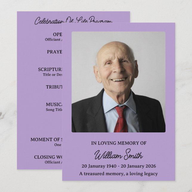 Programa Funeral Tributo Lavanda Suave (Frente/Verso)