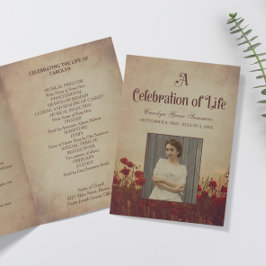 Programa Funeral Vintage Poppies Vermelhos