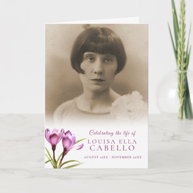 Programa funerário Crocus watercolor, fotos (Frente)