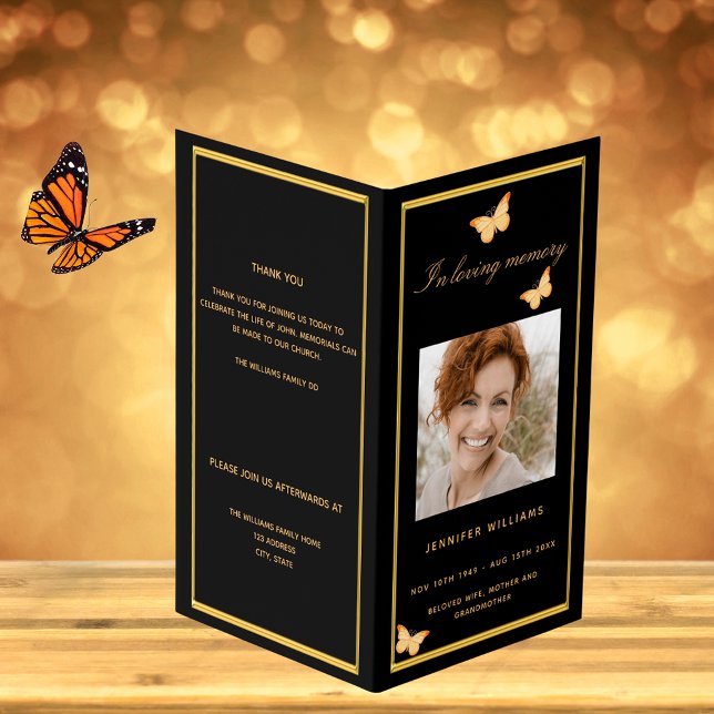 Programa funerário de foto de ouro preto (Criador carregado)