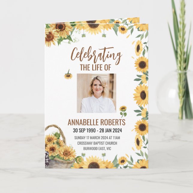 Programa Funerário - Design de girassóis (Frente)