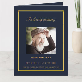 Programa funerário elegante com foto de ouro azul