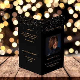 Programa funerário elegante de foto dourada negra