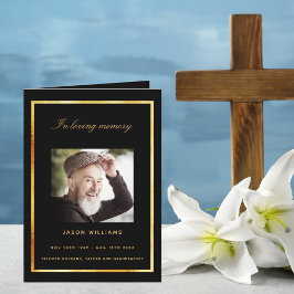 Programa funerário elegante de foto dourada negra