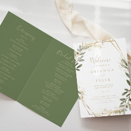 Programa Geometric Gold Greenery Folded Wedding Program
