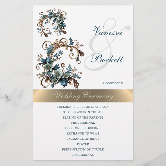Programa Gilded Floral Elegance Wedding (Frente)