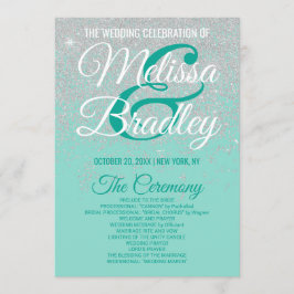 Programa Glam White Glitter Sparkles Teal Wedding Programs
