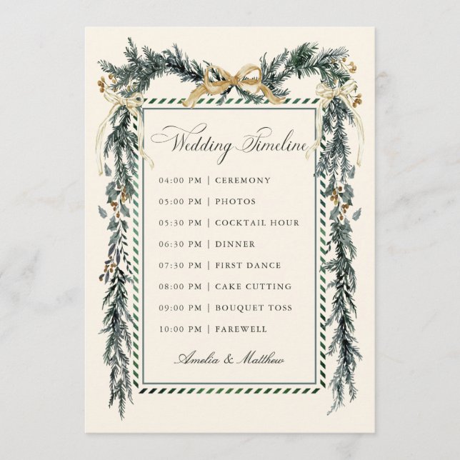 Programa Gold Bow & Greenery Garland Wedding Timeline Ivory (Frente)