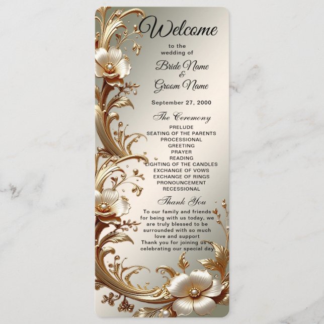 Programa Gold Floral Wedding Program (Frente)