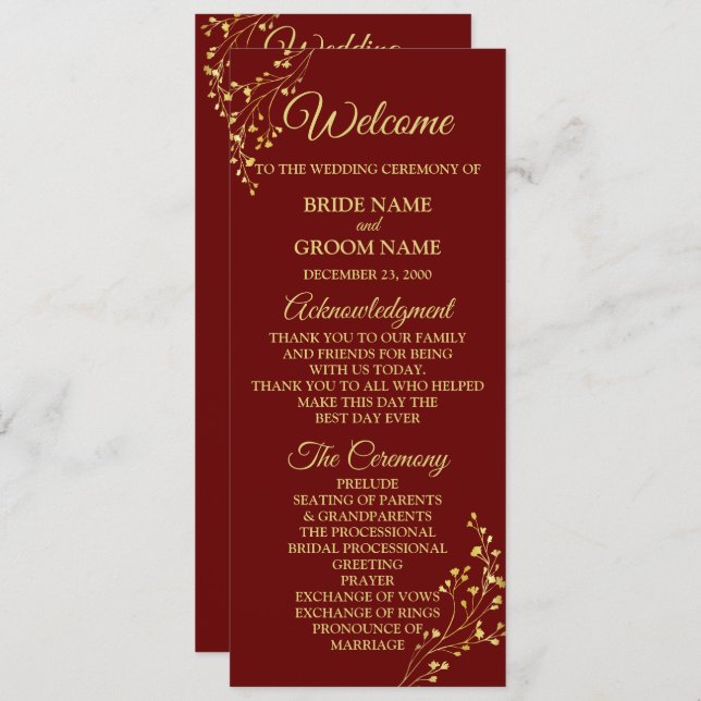 Programa Golden Floral Geometric Wreath Red Wedding (Frente/Verso)