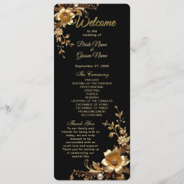 Programa Golden Floral Ornate Frame Wedding Program