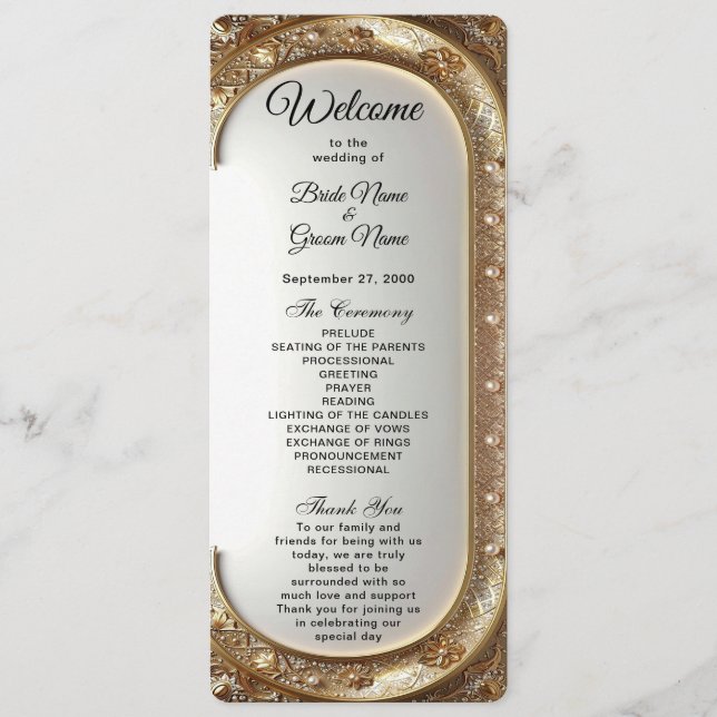 Programa Golden Ornate Frame Wedding Program (Frente)