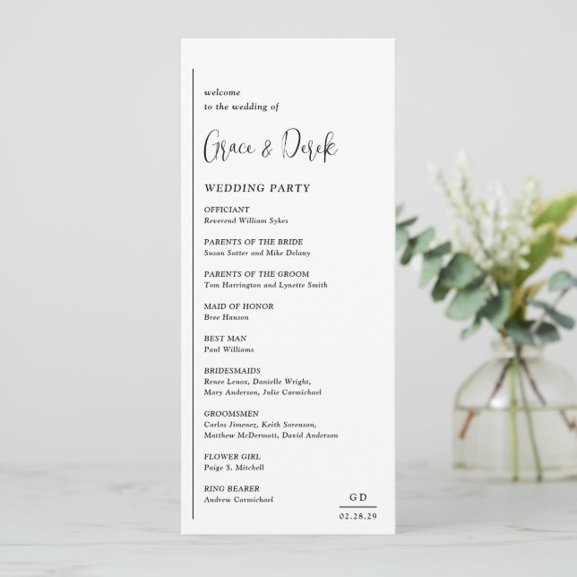 Programa Grace Black and White Modern Weds (Em pé/Frente)