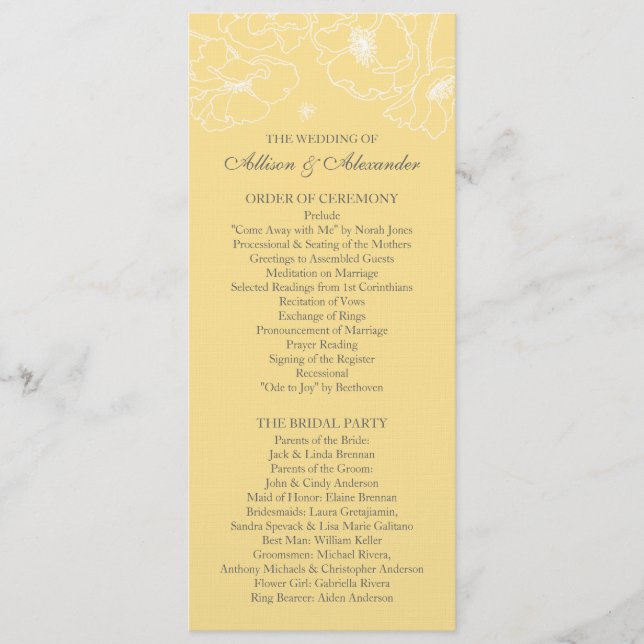 Programa Graceful Yellow Poppy Floral Weding Program (Frente)