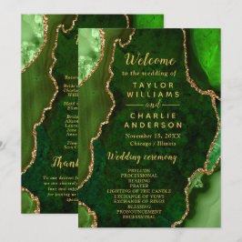 Programa Green and Gold Agate Wedding Program
