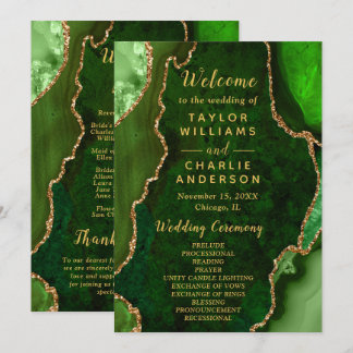 Programa Green and Gold Agate Wedding Program