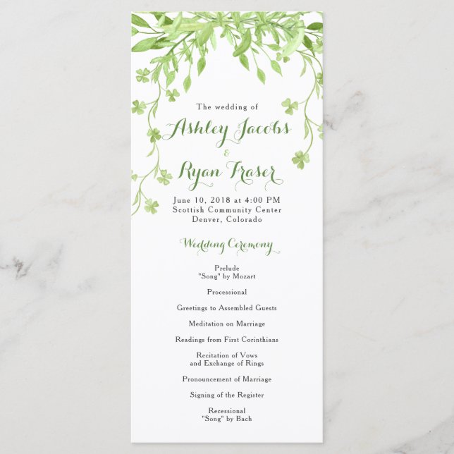 Programa Greenery Clover Floral Wedding Program (Frente)