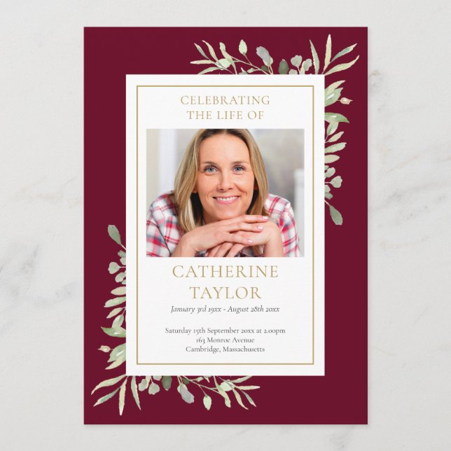 Programa Greenery Funeral Memorial Order Of Service Program (Frente)