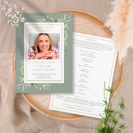 Programa Greenery Funeral Memorial Order Of Service Program