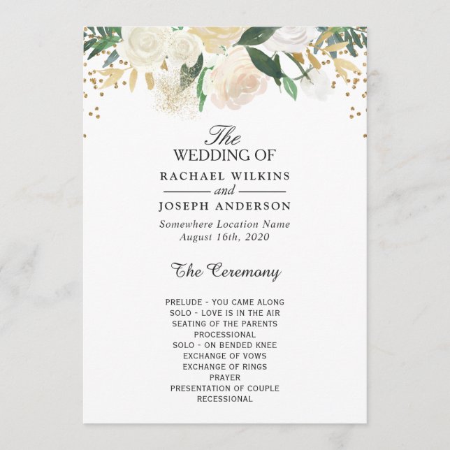 Programa Greenery Ivory Floral Dourado Casamento com Lusas (Frente)