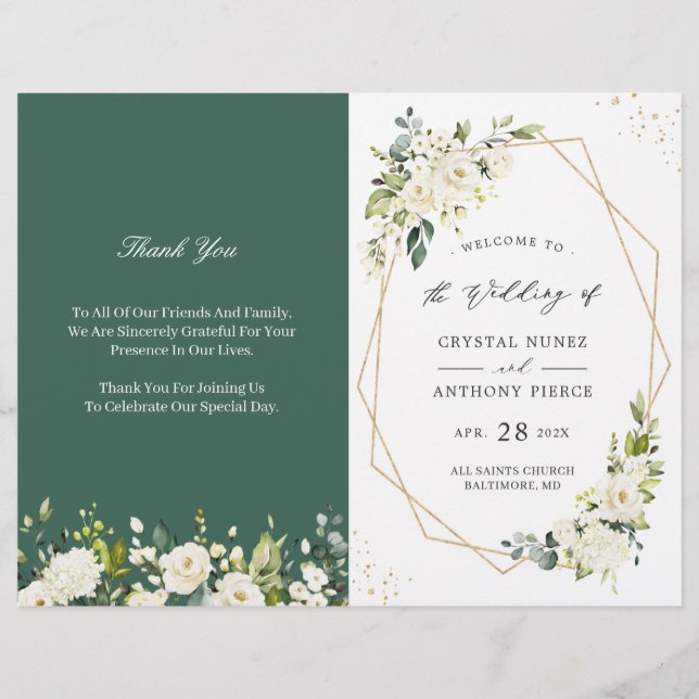 Programa Greenery Ivory Floral Folded Wedding (Frente)
