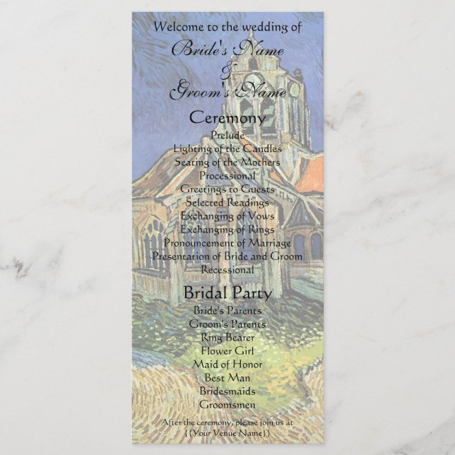 Programa Igreja em Auvers de Vincent van Gogh Casamento (Frente)