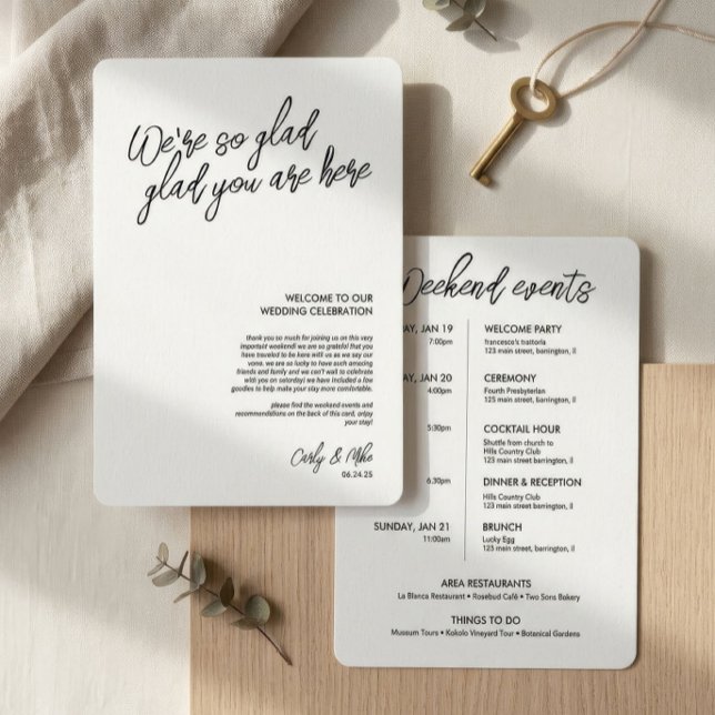 Programa Inserto de Bolsa de Boas-Vindas de Casamento Minim (Criador carregado)