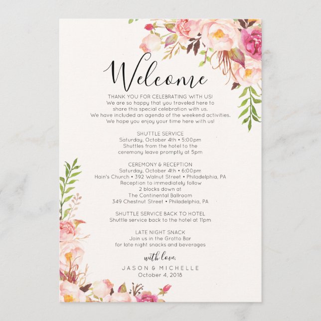 Programa Itinerário de Casamento Antique Rose - Agenda do C (Frente)