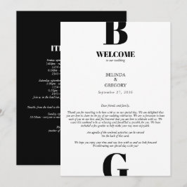 Programa Itinerário de Casamento do Monograma Branco e Pret