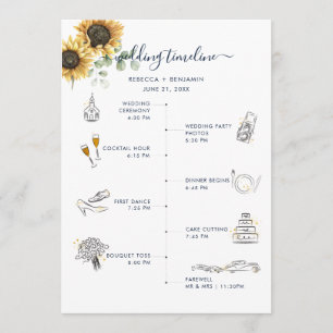 Programa Itinerário de Casamento Floral de Girassol em Aqua